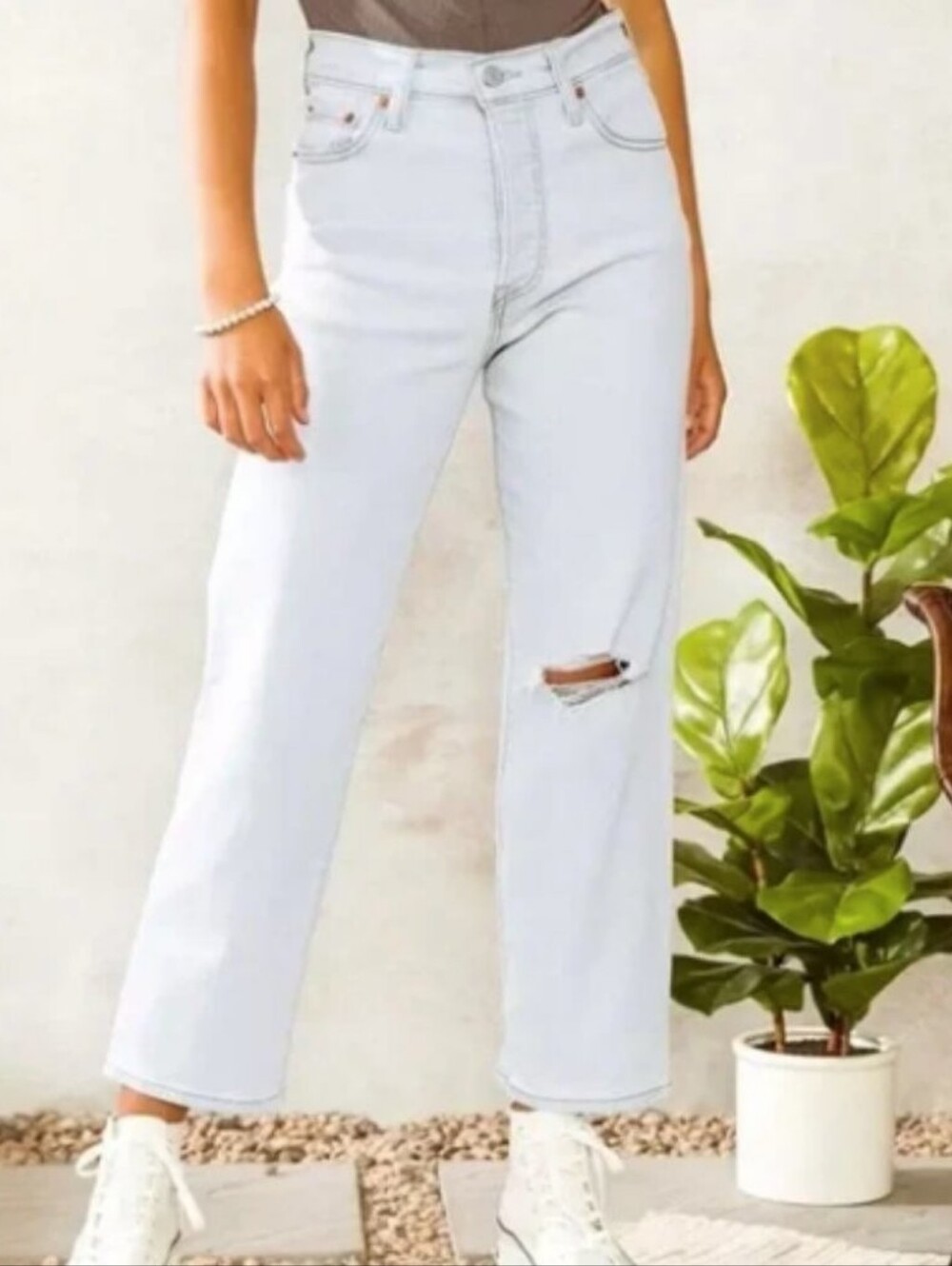 Levi's Light Blue Straight Leg Jeans with Knee Rip